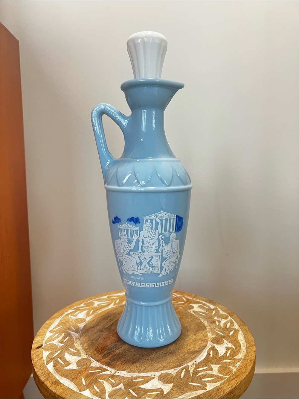 1961 Jim Beam Light Blue Ceramic Decorative Vase with Classical Motif